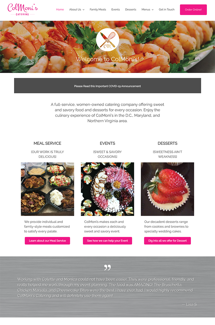 ColMoni's Catering Website